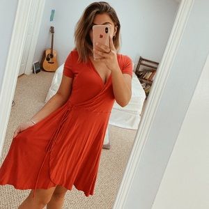 red wrap dress